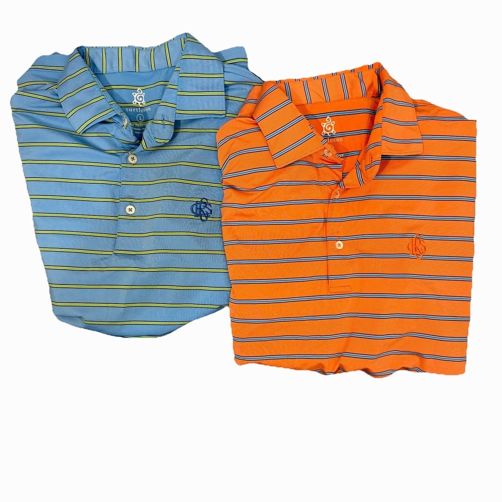 Turtleson Mens Golf Polos Lot Of Two L Striped Stretch  Light Tour Performance
